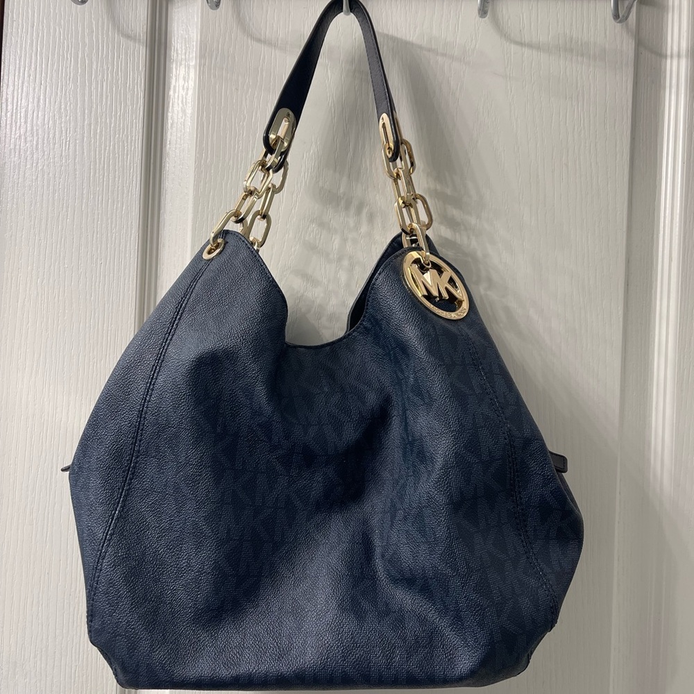 Michael Kors navy blue and gold hobo bag
